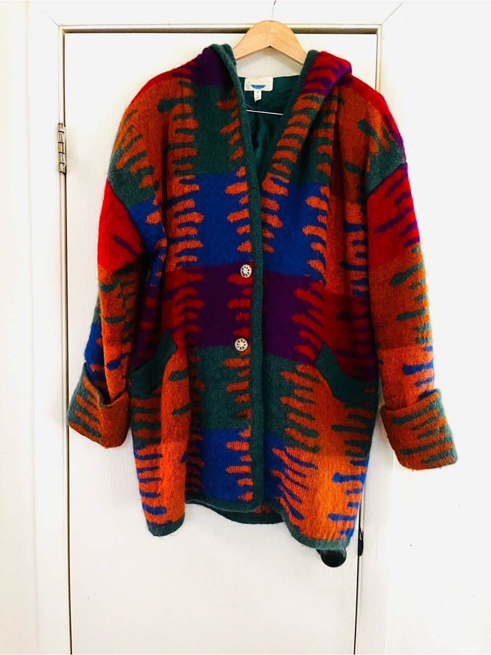VTG 90s Southwest Boho Mohair Fuzzy Artsy Festival Wool Oversized Blanket Coat M